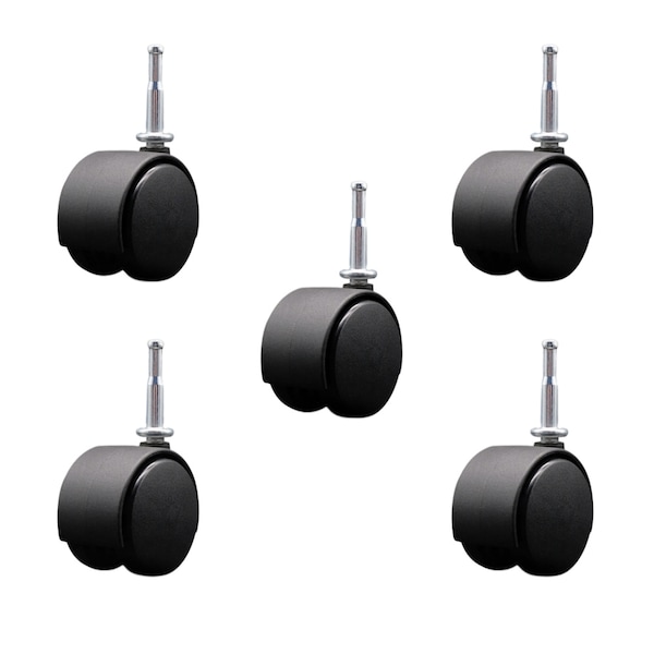 2-3/8'' Chair Casters Nylon Hood Twin Wheel 5/16'' Grip Neck Stem, 5PK